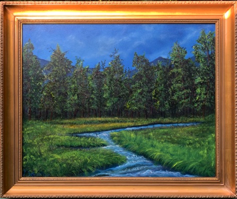 The Gentle Stream, Oil on Canvas, 24h x 30w in, Framed, $500