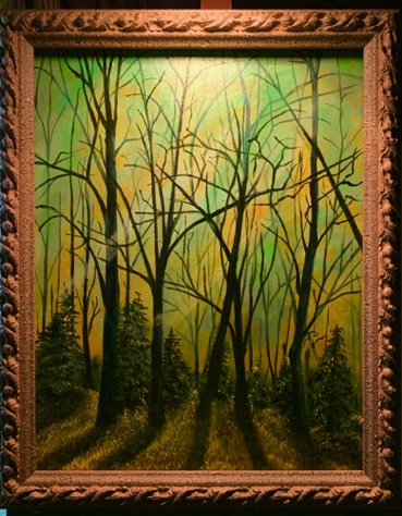 Lost in the wooden Gold. Oil on canvas, 16h x 20w in, $400