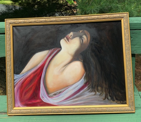 Caravaggio Study of a Woman, Oil on Canvas, 18h x 24w in, $430