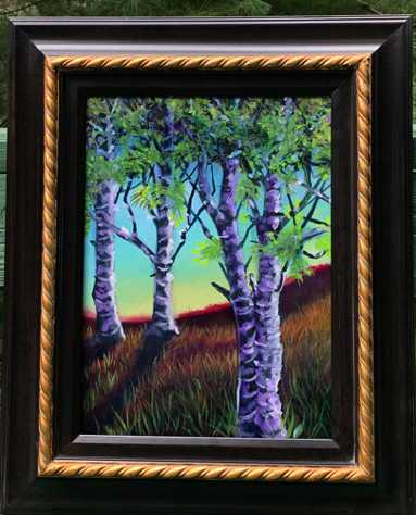Birches on Hill, oil on canvas, 16h x 12w in, $290